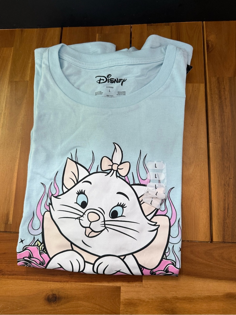 Disney Light Blue Marie Graphic Short Sleeve Tee with Pink Accents